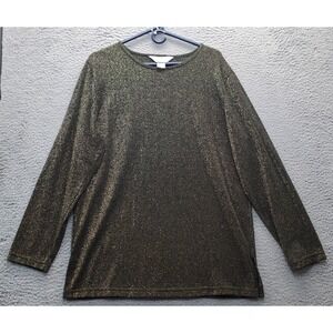Blair Blouse Top Womens Large Multi Metallic Stretch Slit Long Sleeve Round Neck
